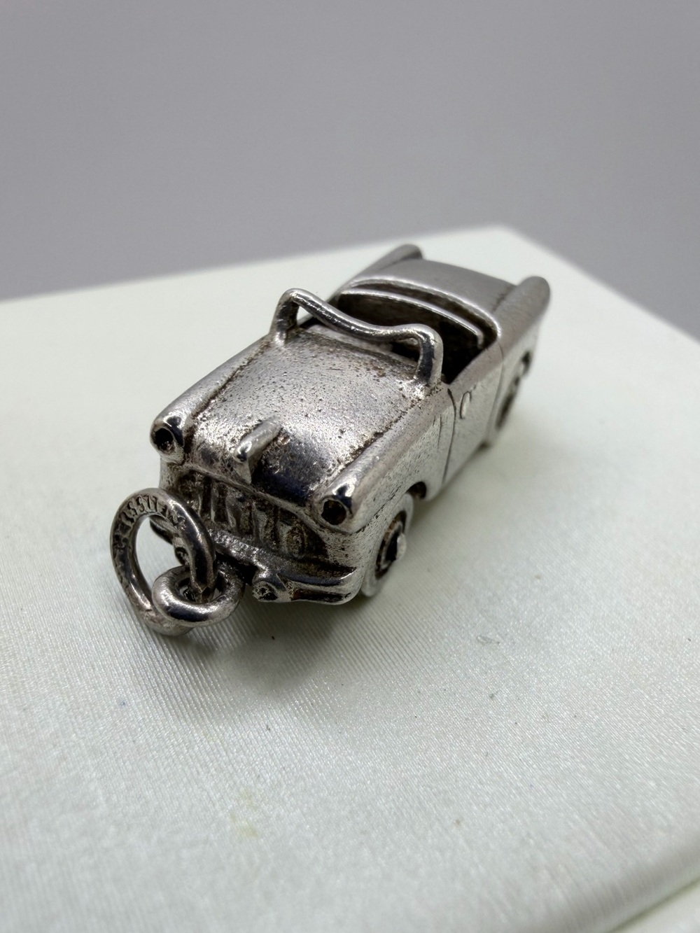 Vintage Wells Sterling Silver 3D Convertible Car Charm w/ moving wheels!